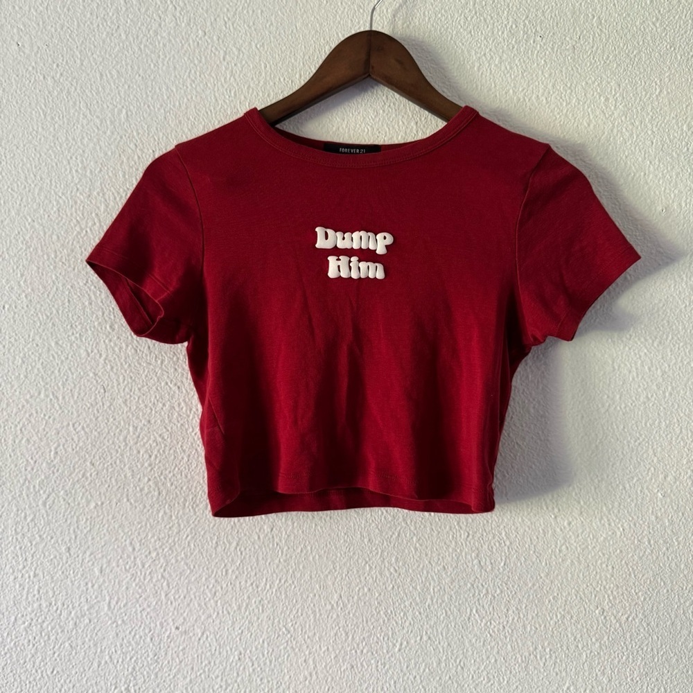 Forever 21 Dump Him Baby Tee Red Graphic Cropped Y2K Top Large Sassy - Picture 10 of 12